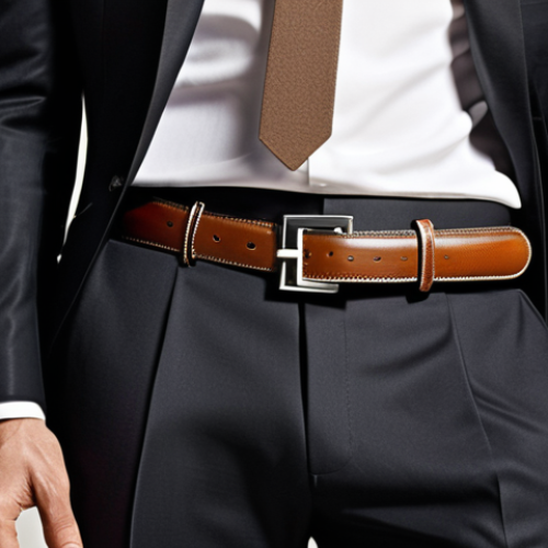 Home 11 **
Prompt: Elegant H buckle belt on dark suit, formal setting, sophisticated style, classic Hermes design, high quality leather, luxury fashion.
**