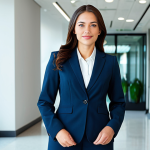스마트 벨트  피트니스와 캐주얼의 조화 - Professional Businesswoman**

"A professional businesswoman in a modest business suit, standing conf...