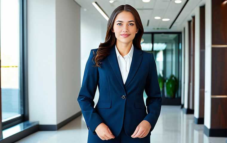 스마트 벨트 피트니스와 캐주얼의 조화 - Professional Businesswoman**
"A professional businesswoman in a modest business suit, standing conf...